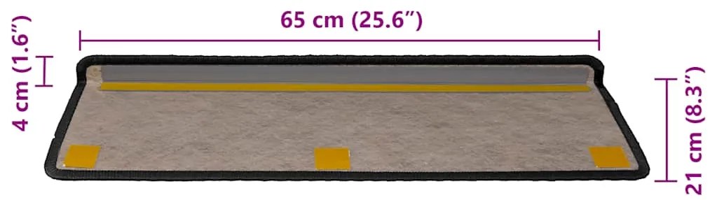 Tapetes escada adesivos aspeto sisal 30pcs 65x21x4 cm antracite