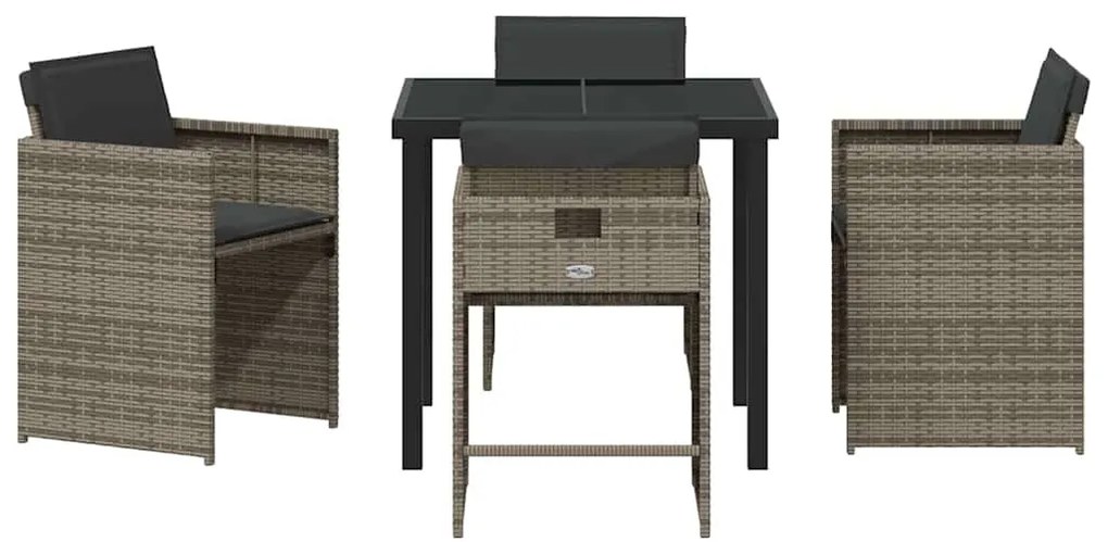 Conjunto de Jantar de Jardim 5 Peças com Almofadas Cinza Rattan Poliés