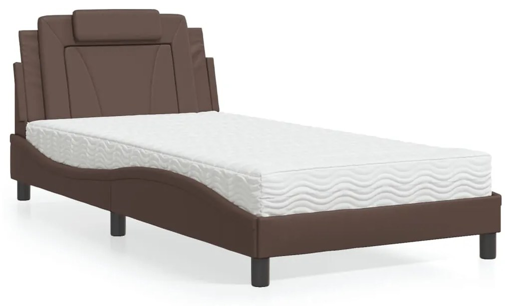 Cama com colchão 100x200 cm couro artificial castanho