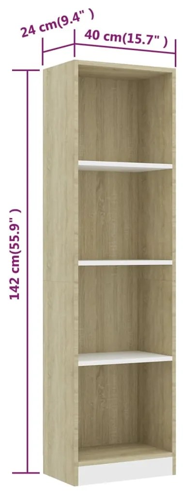 Estante 4 prateleiras 40x24x142cm contrapla. branco e carvalho