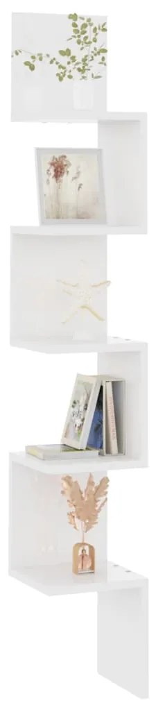 Estante de canto p/ parede deriv. de madeira branco brilhante