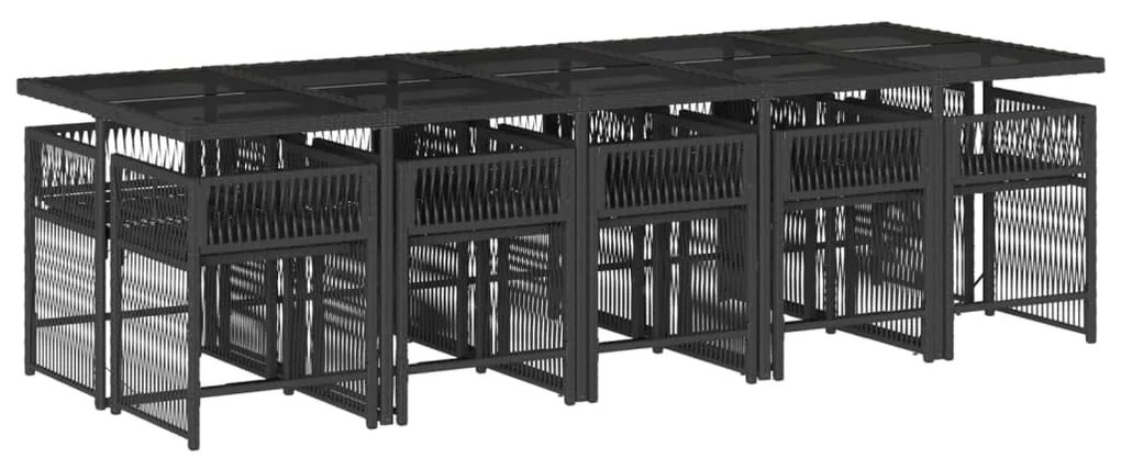 11 pcs conjunto de jantar p/ jardim c/ almofadões vime PE preto