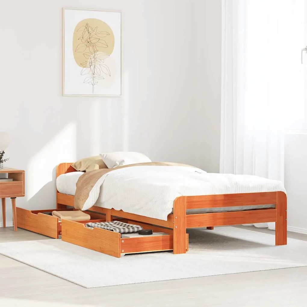 vidaXL Cama sem colchão 75x190 cm madeira de pinho maciça castanho-mel