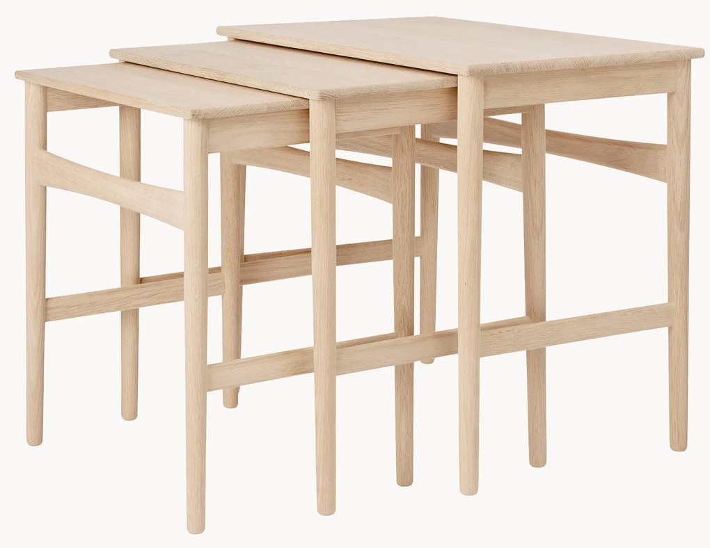 Mesas de apoio em madeira de carvalho CH004, conjunto de 3