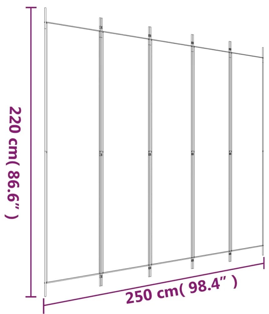 Biombo/divisória com 5 painéis 250x220 cm tecido castanho