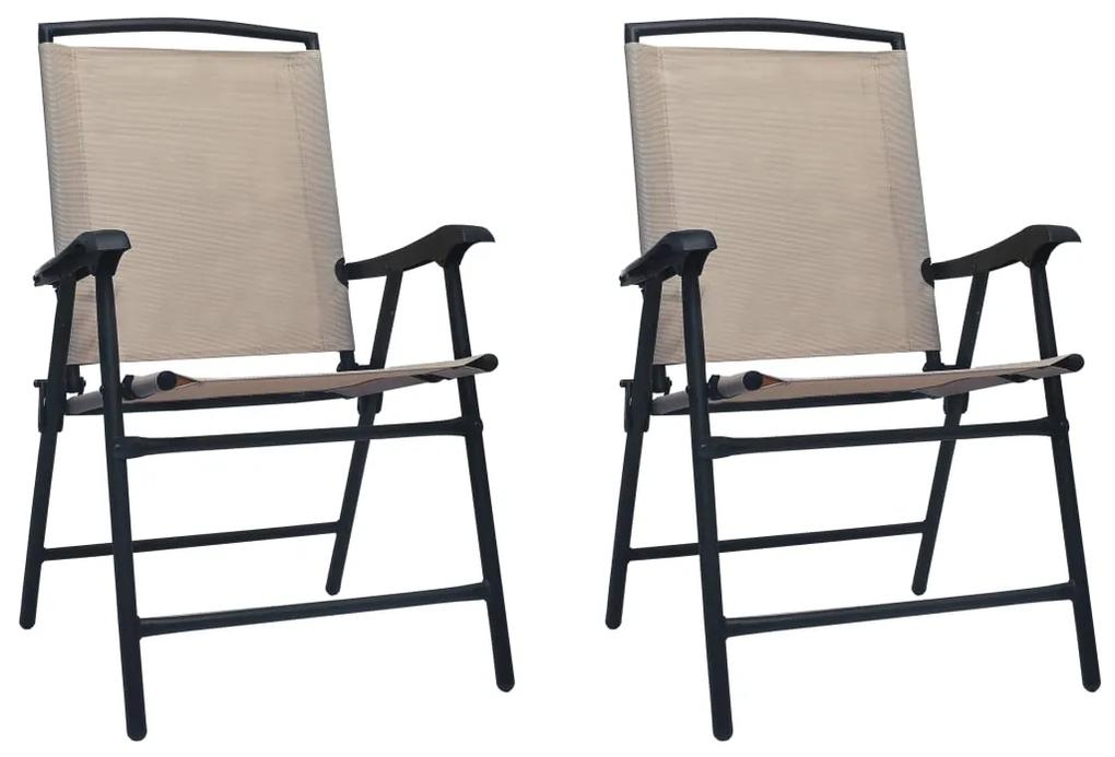 47925 vidaXL Cadeiras de jardim dobráveis 2 pcs textilene cinza-acastanhado