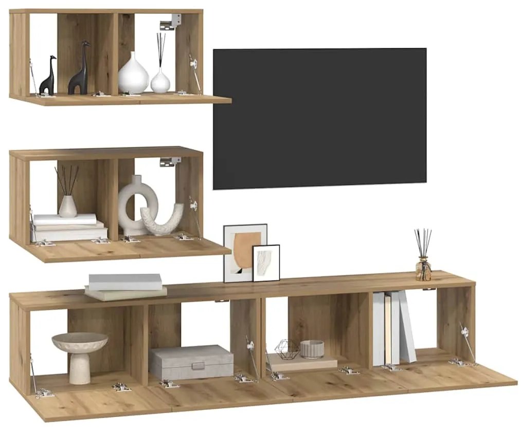 Conjunto de móvel de TV 4 pcs carvalho artisiano