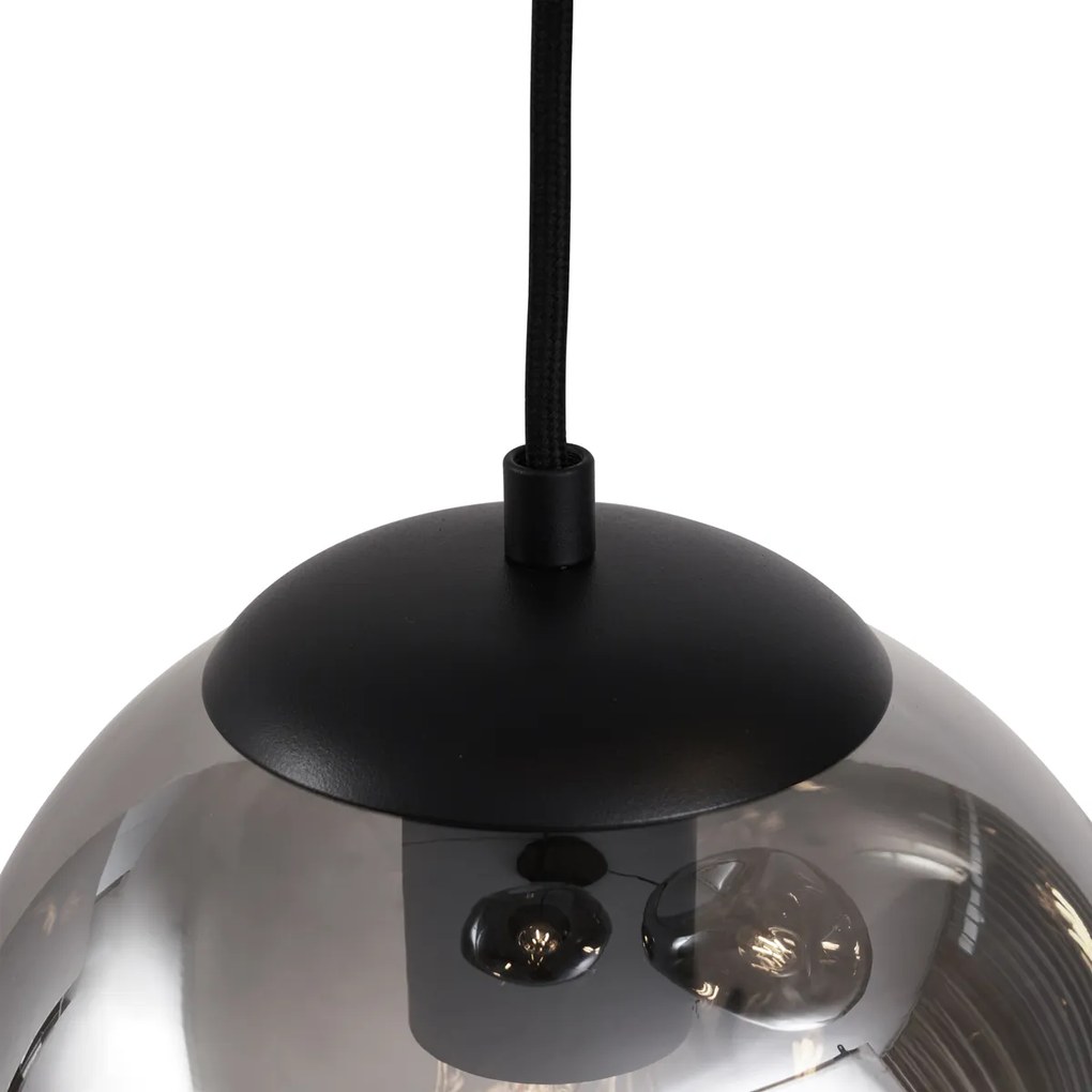 Candeeiro de Suspensão Art Déco Preto com Placa de Teto Oval e Vidro Fumado 6 Luzes - Douglass
