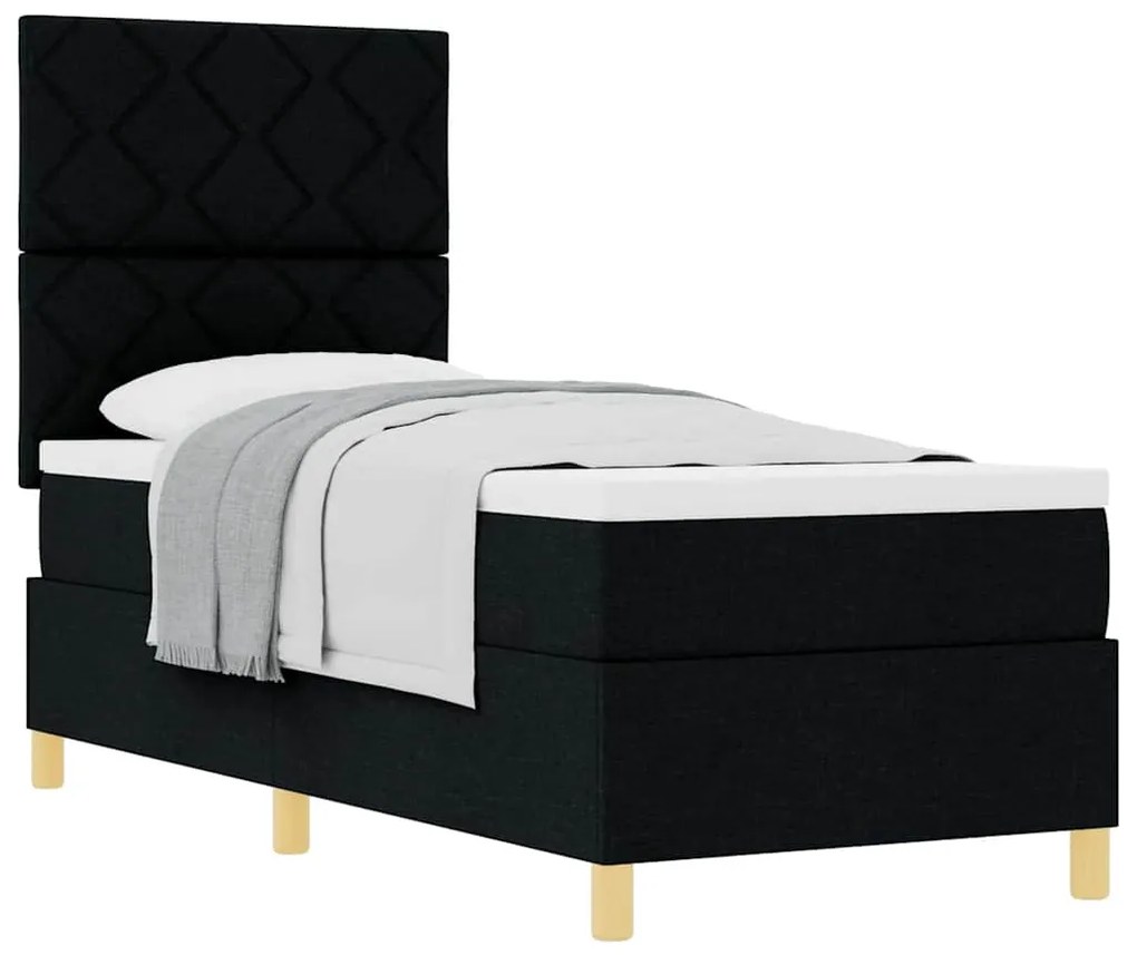 Cama Box Spring com Colchão Preta 80x200 cm Tecido