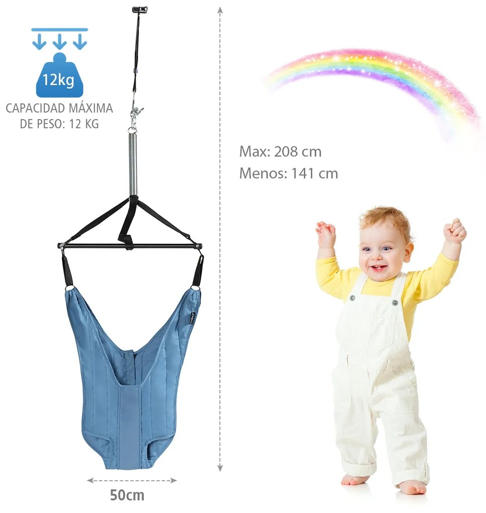 Baloiço de Saltar Bebé com Correas Elásticas Reguláveis para Bebés 6-12 Meses 50 x 50 x 104 - 208 cm Azul