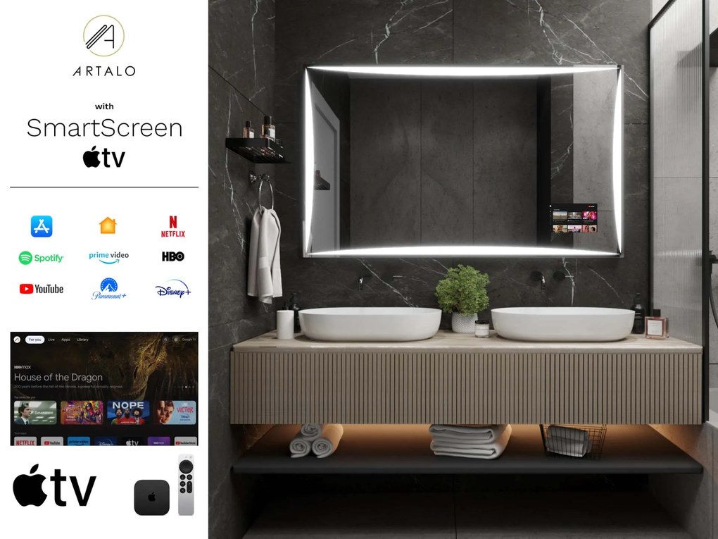 Espelho LED SMART com iluminação M5 premium + SmartScreen with Apple TV