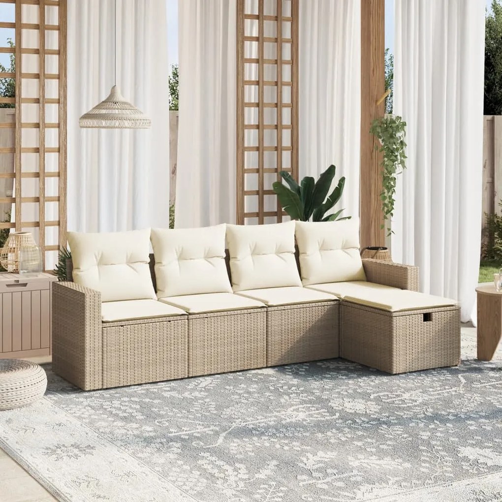vidaXL 5 pcs conjunto de sofás p/ jardim com almofadões vime PE bege