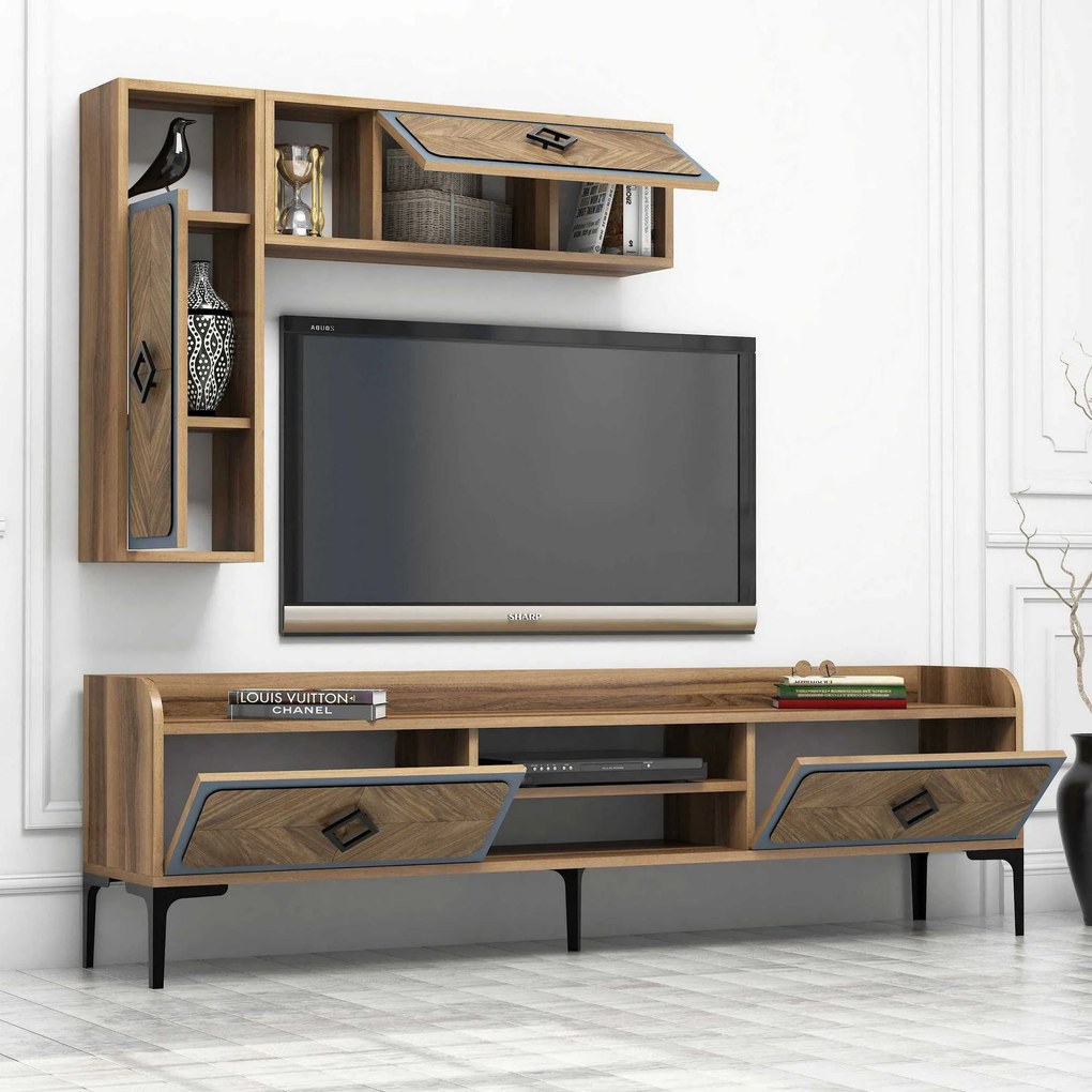 **** Conjunto de Mobiliário de Sala Samba – Nogueira Azul – TV: 180x52