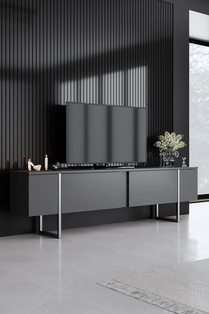Conjunto de Mobiliário de Sala Luxe – Antracite e Prateado – Móveis co