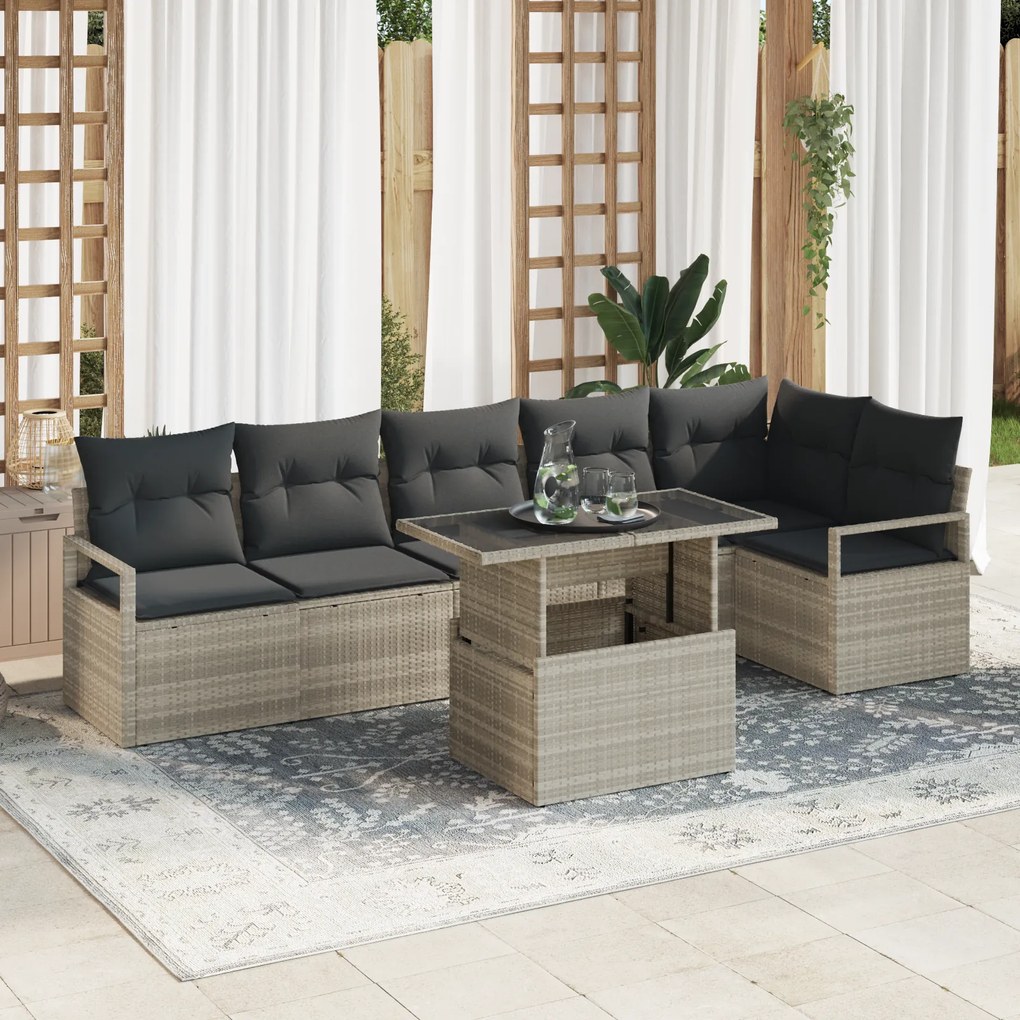 Conjunto de Sofás de Jardim de 7 Peças com Almofadas Cinza Claro de Vi