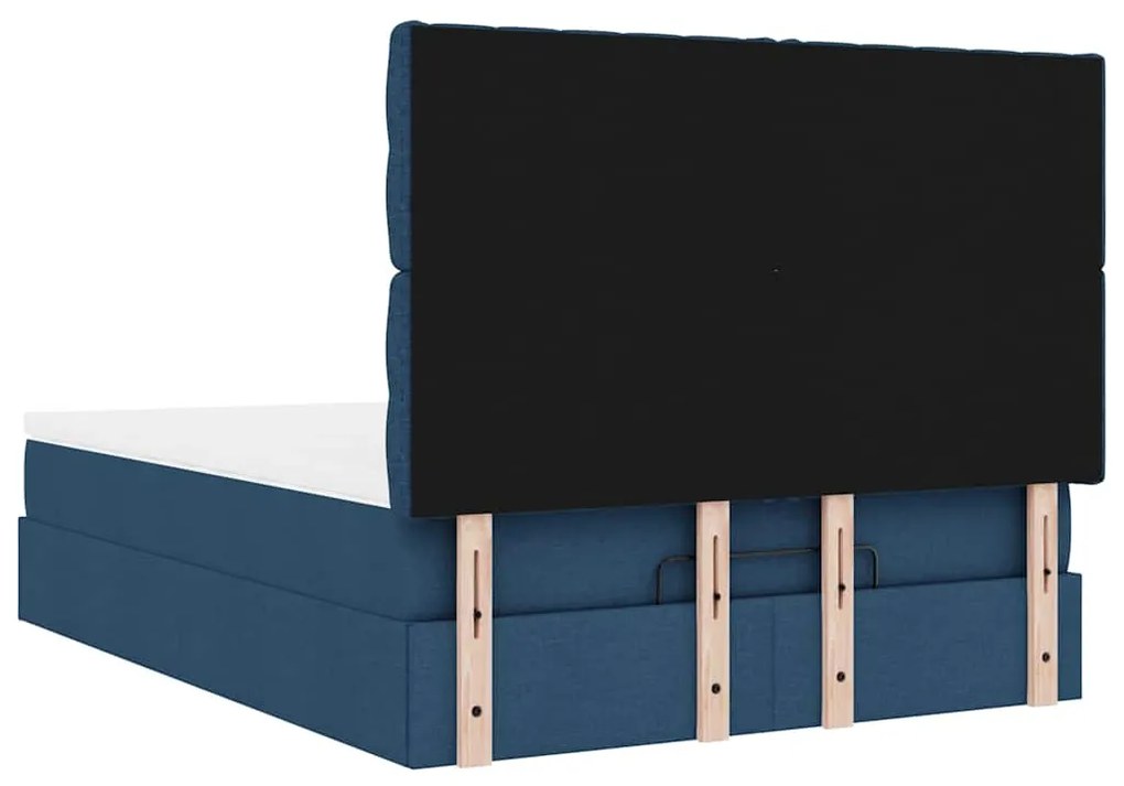 Estrutura de cama otomana com colchão tecido azul 140x200cm