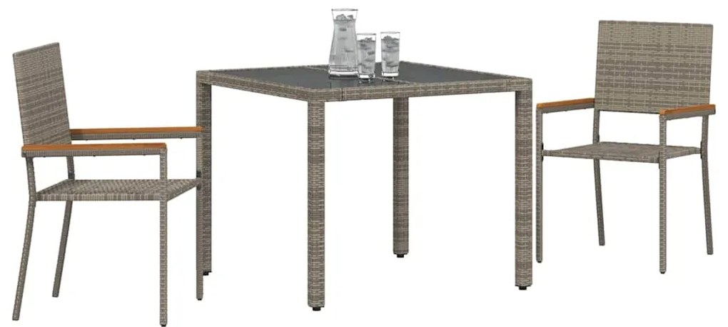 Conjunto de Jantar de Jardim vidaXL 3 Peças Cinza Polyrattan