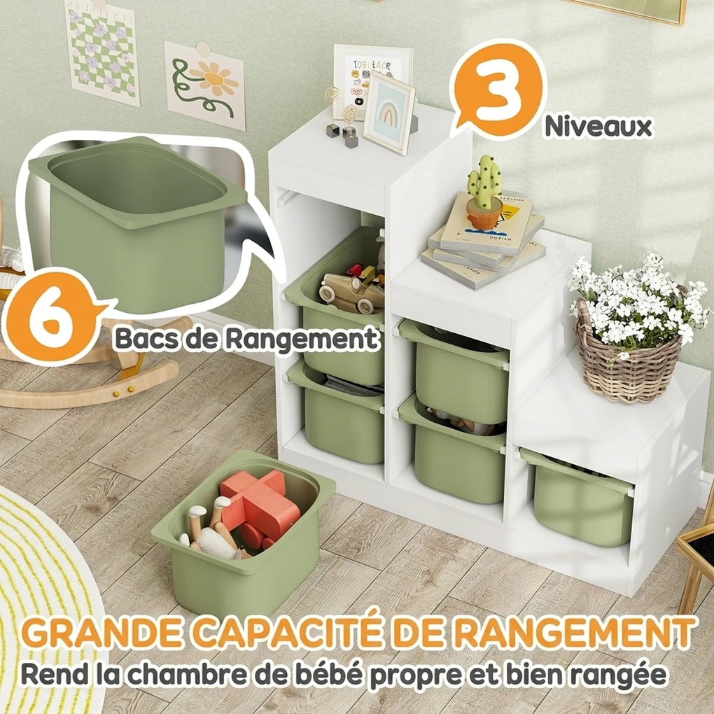Móvel para Brinquedos, 96 x 38,5 x 90 cm, 6 Caixas Amovíveis, Verde