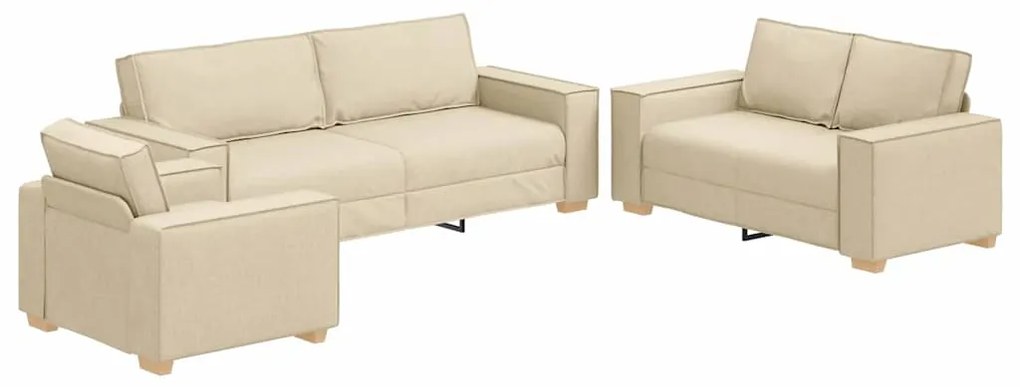 Conjunto de Sofá 3 Peças com Almofadas em Tecido Creme