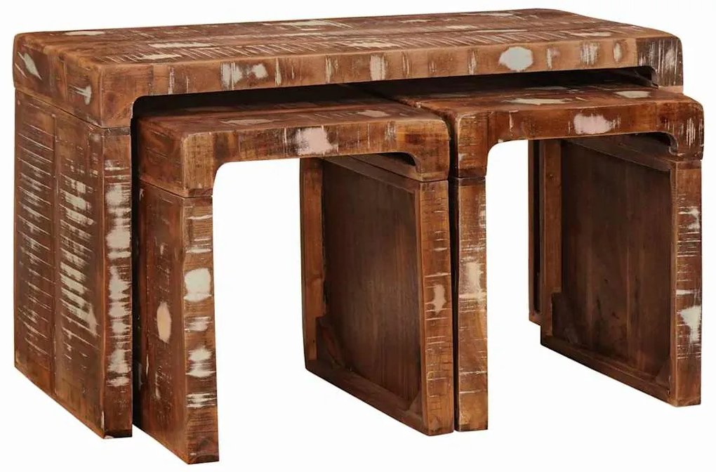 vidaXL Mesa de Ninho 3 pcs Castanho Madeira Reforçada Sólida