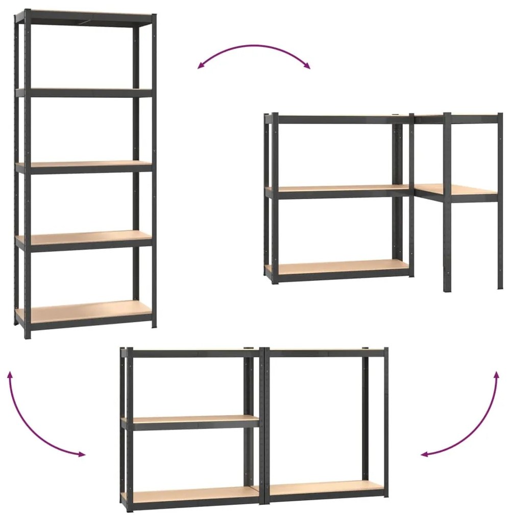 Estante 5 prateleiras 2 pcs madeira processada/aço antracite