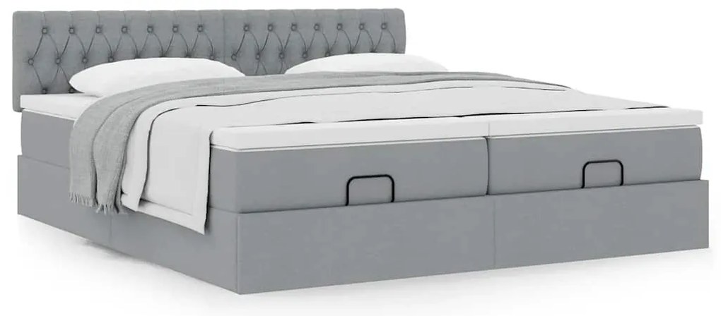 Estrutura de cama otomana com colchões tecido cinzento claro