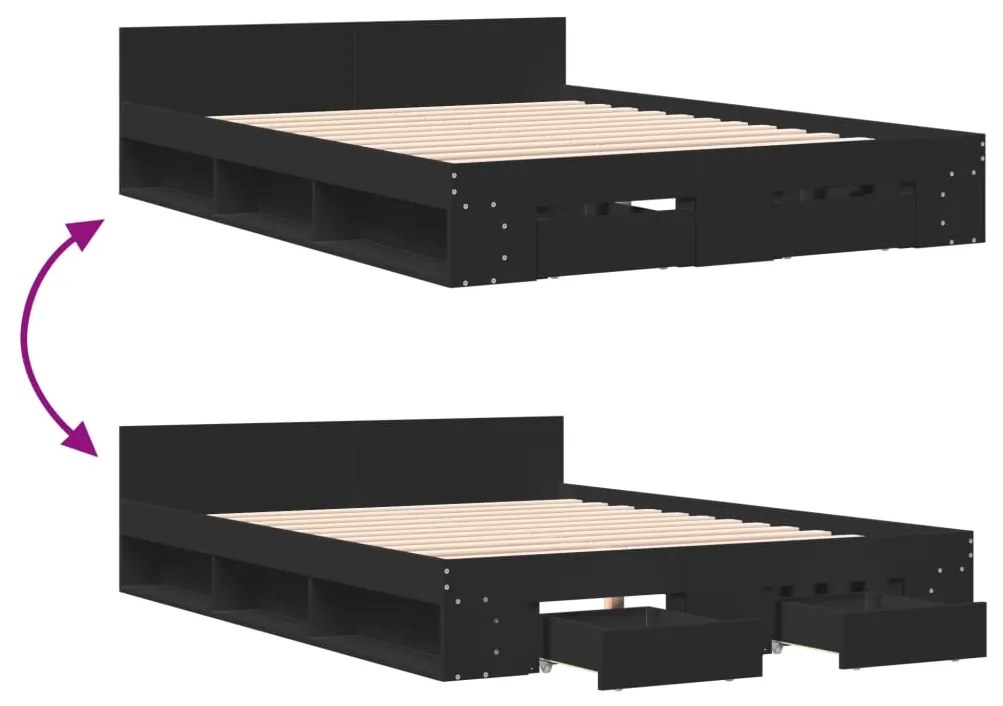 Estrutura de cama c/ gavetas 140x200 cm derivados madeira preto