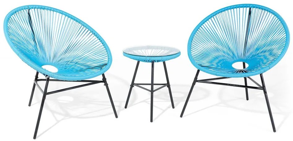 Conjunto de duas cadeiras e mesa em rattan sintético azul ACAPULCO