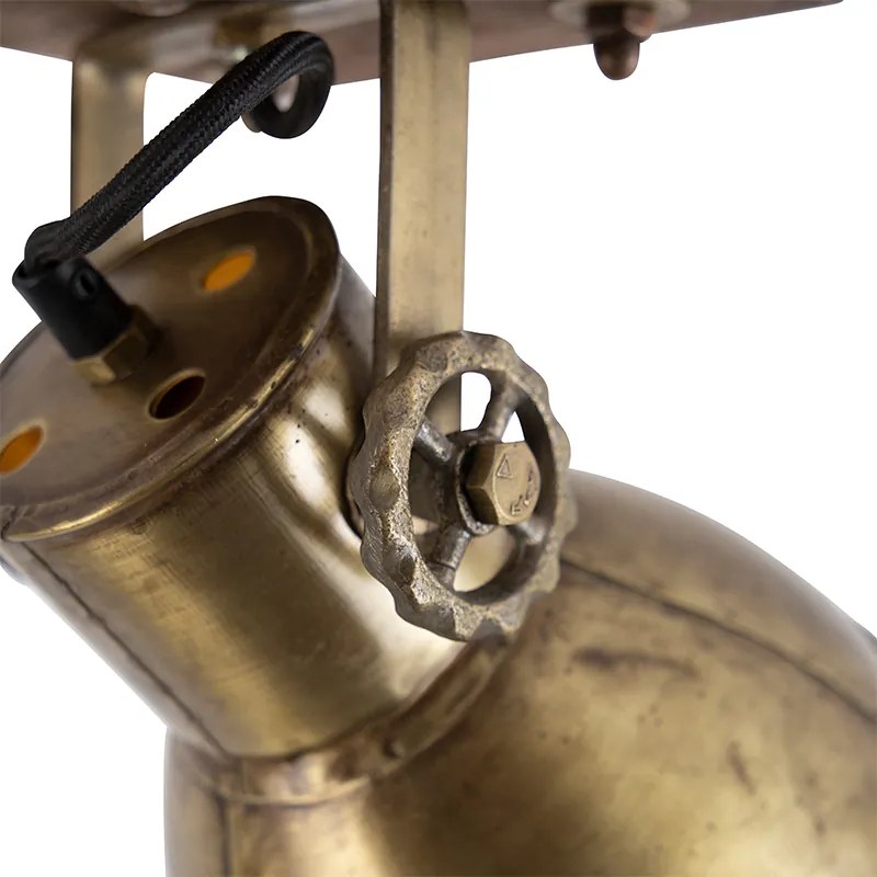 Candeeiro de teto industrial bronze com madeira 18 cm - Mangoes Industrial
