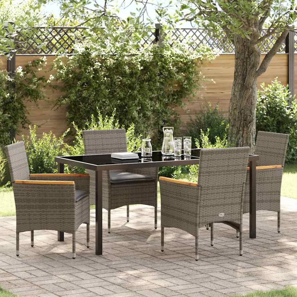vidaXL Conjunto de Jantar de Jardim de 5 Peças com Almofadas Cinza em Rattan