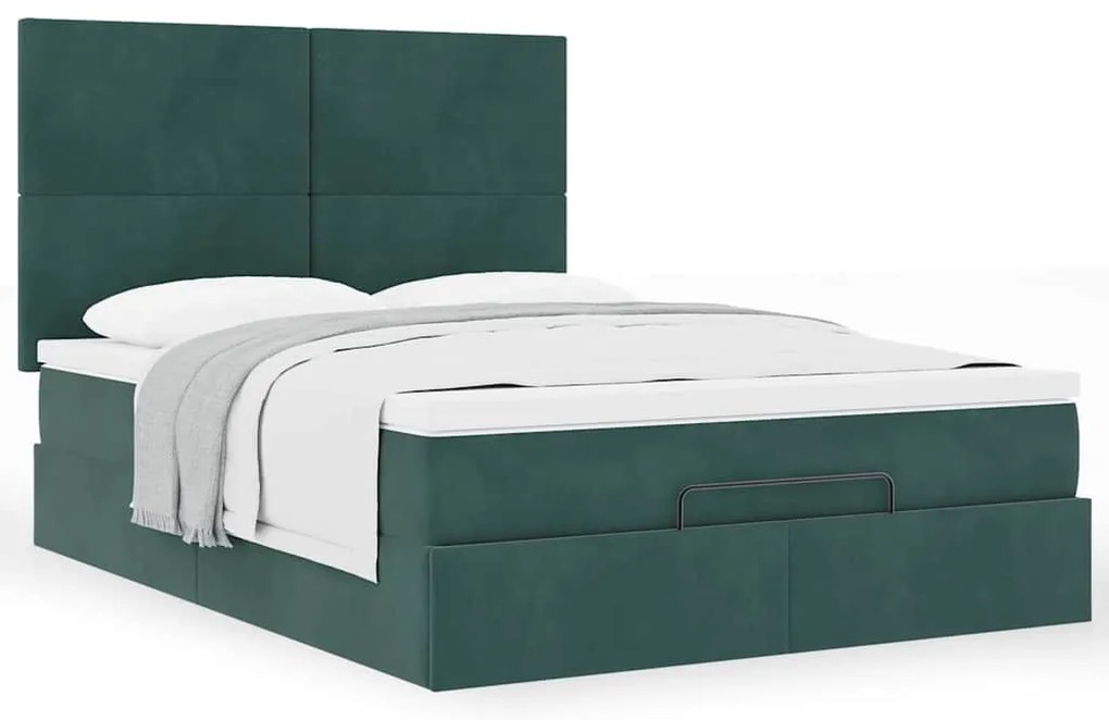 Estrutura cama otomana colchões 140x200 cm veludo verde escuro