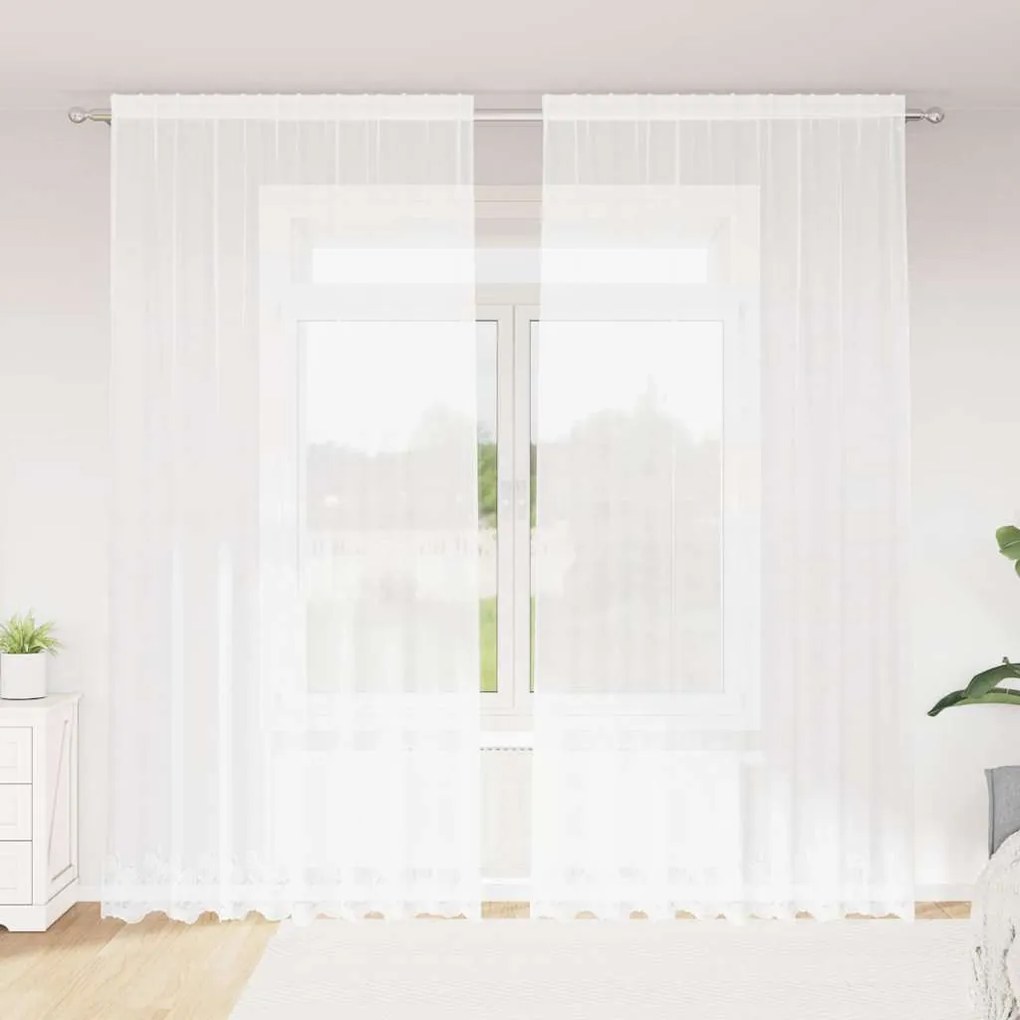 vidaXL Cortinas com cortinas Floral Branco 200 x 280 cm Poliéster