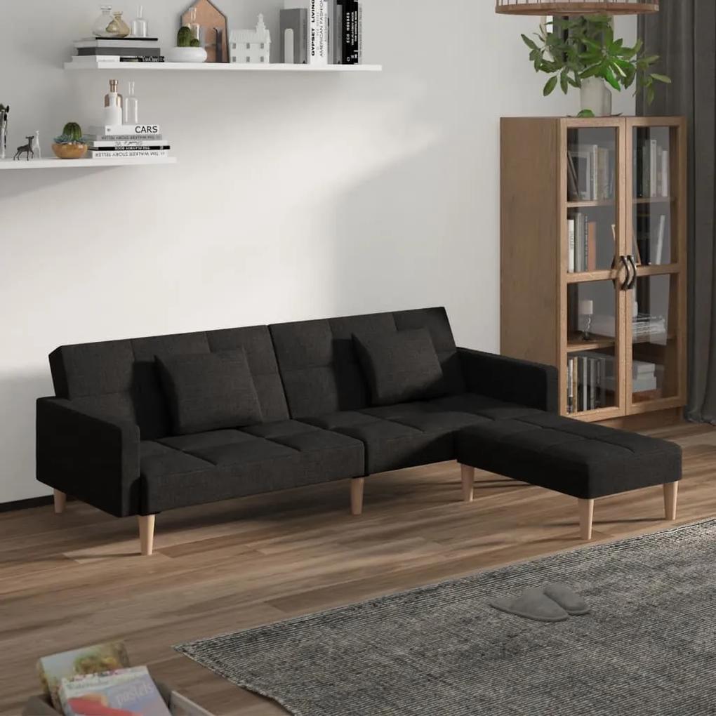 Sofá-cama 2 lug c/ 2 almofadas/apoio de pés tecido cinza-escuro