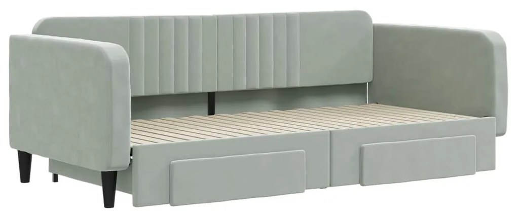 Sofá-cama c/ gavetão e gavetas 100x200 cm veludo cinzento-claro