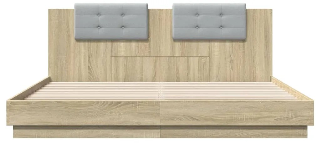 Estrutura cama c/ cabeceira/luzes LED 160x200cm carvalho sonoma