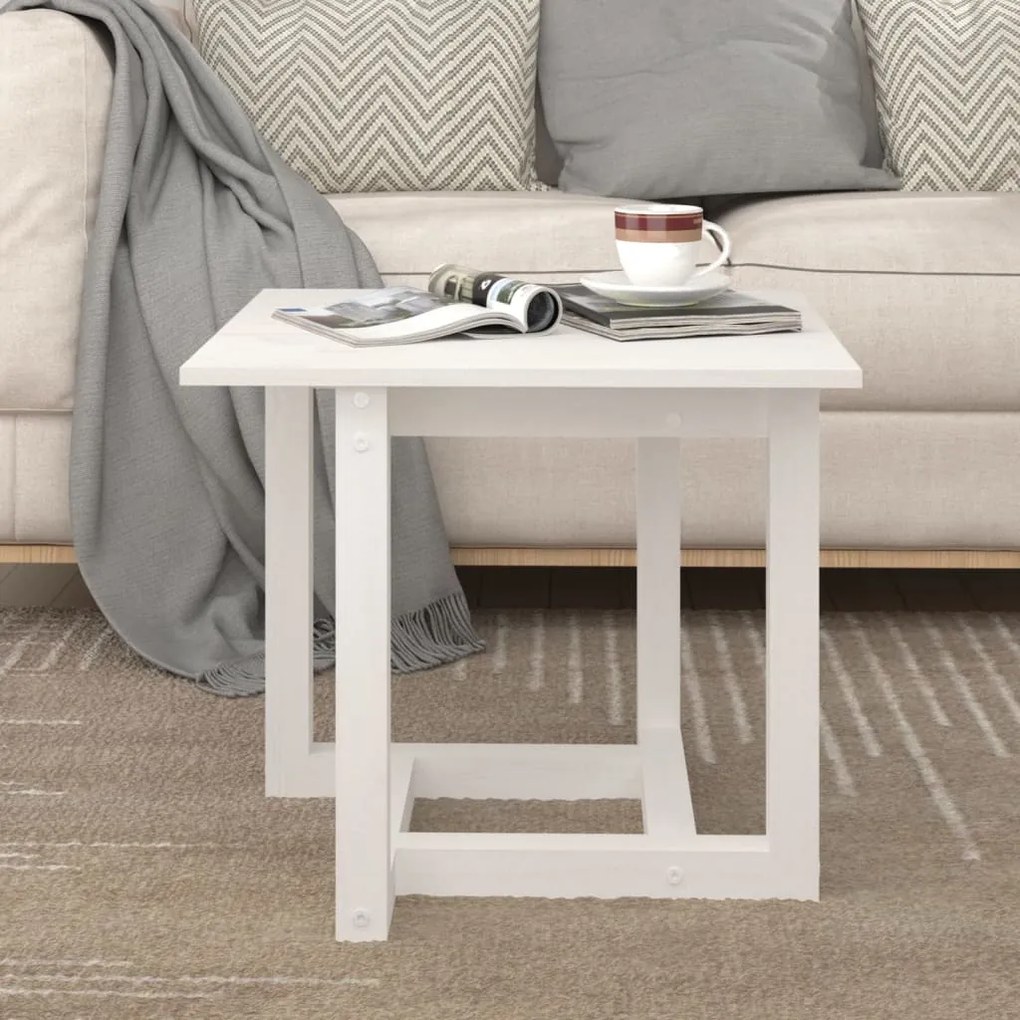 822173 vidaXL Mesa de centro 50x50x45 cm pinho maciço branco