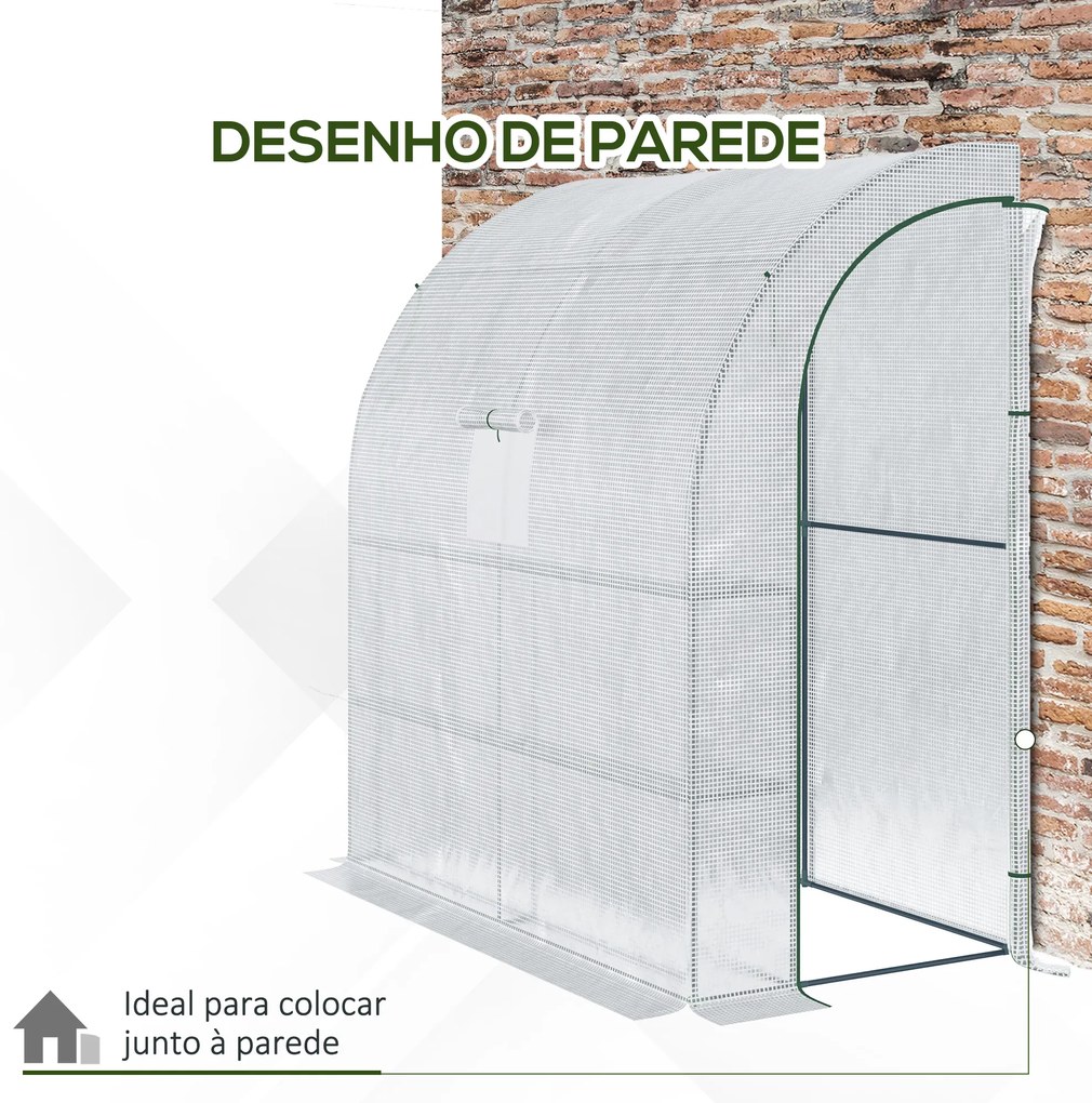 Estufa Pequena Estufa de Exterior com Janelas Prateleiras de 3 Níveis Estufa para Cultivo de Plantas Flores 200x100x215 cm Branco