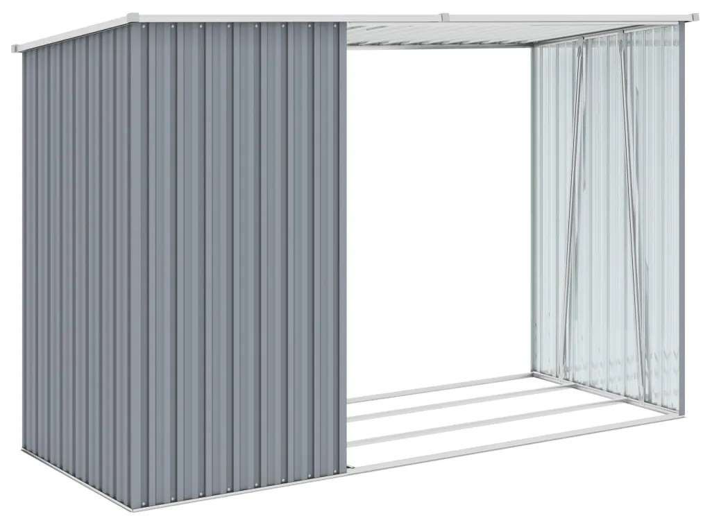 Abrigo de lenha jardim 245x98x159 cm aço galvanizado cinzento