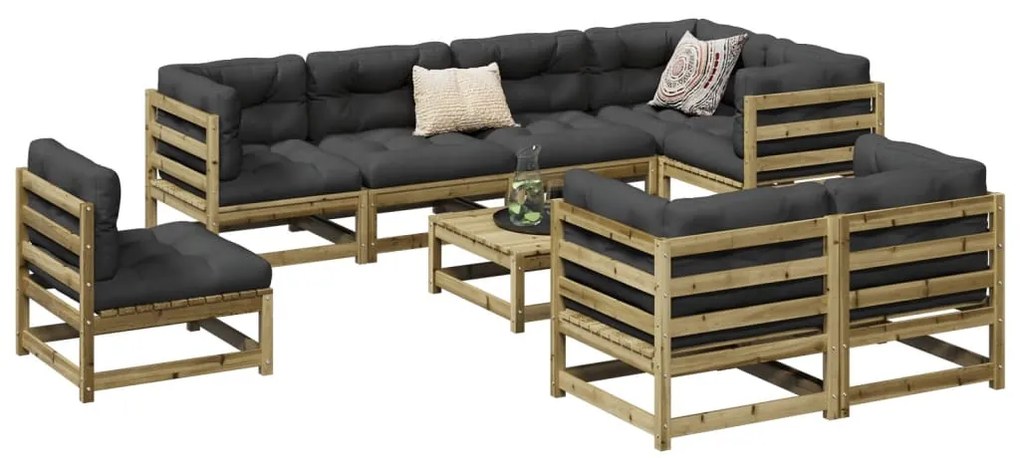 vidaXL 9 pcs conjunto sofás de jardim c/ almofadões pinho impregnado