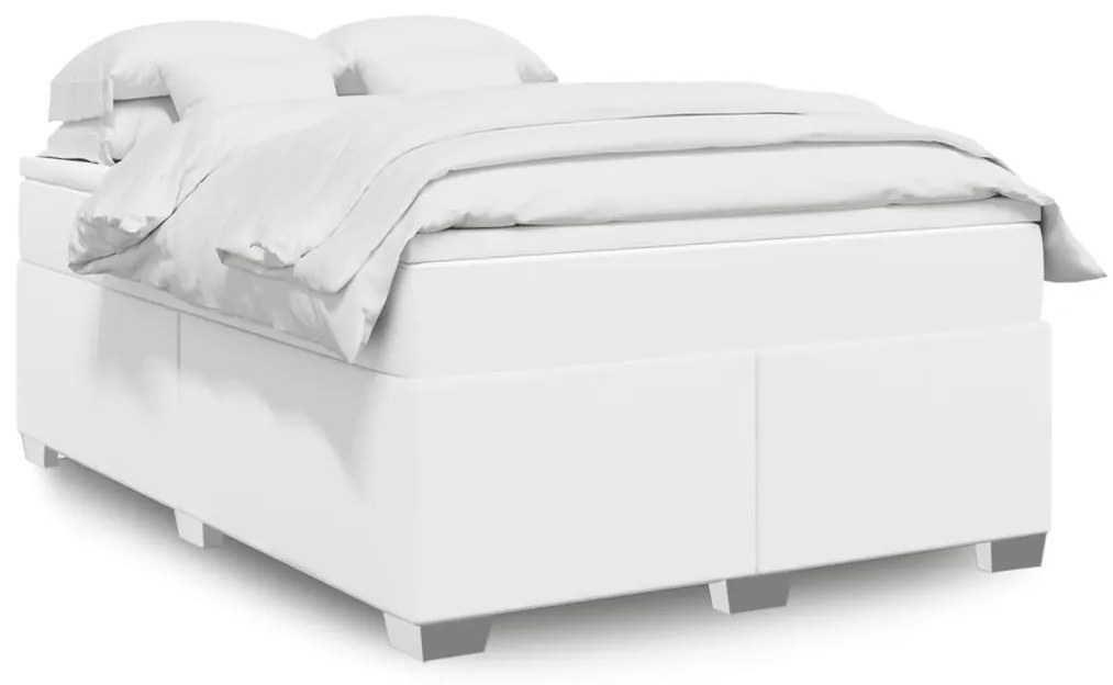 Cama com molas/colchão 140x200 cm couro artificial branco