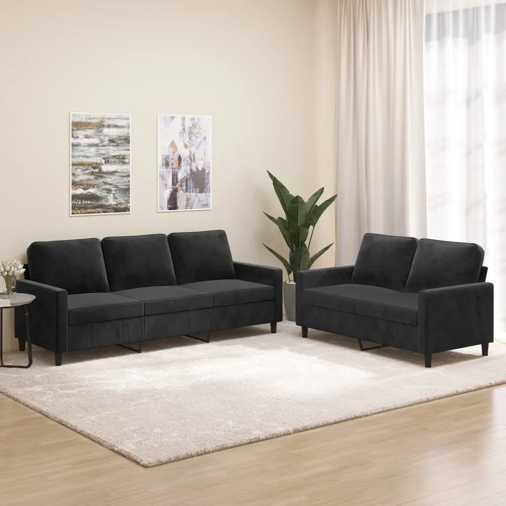 vidaXL 2 pcs conjunto de sofás com almofadões veludo preto
