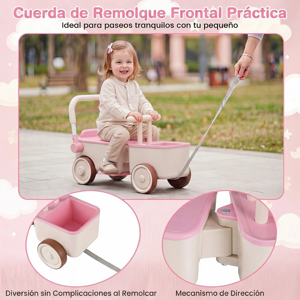 Andador Infantil 3 em 1, 67,5 x 28 x 35 cm, Três Modos de Brincadeira, Rosa