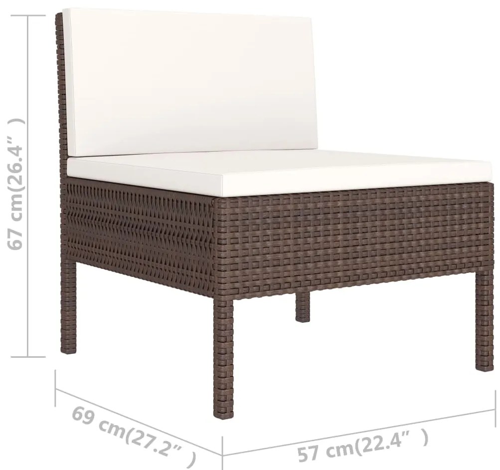 6 pcs conjunto lounge jardim c/ almofadões vime PE castanho
