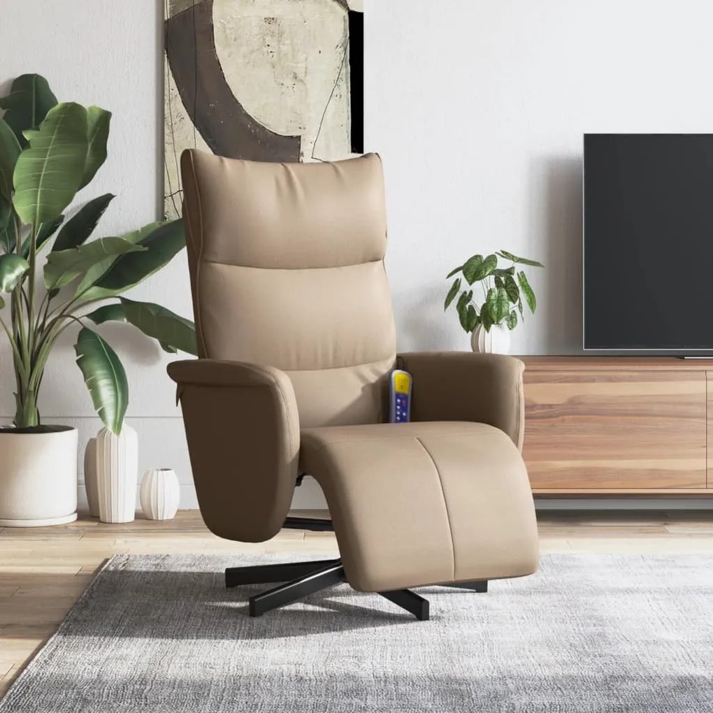 vidaXL Cadeira massagens reclinável c/apoio pés couro arti. cappuccino