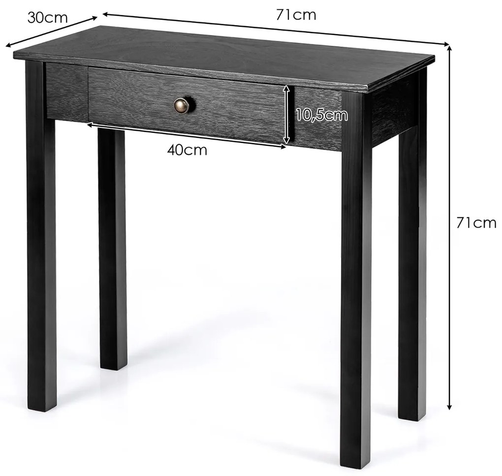 Mesa consola com gaveta Mesa de entrada com pernas de madeira para sala de estar Corredor Espaço pequeno 71 x 30 x 71 cm Preto