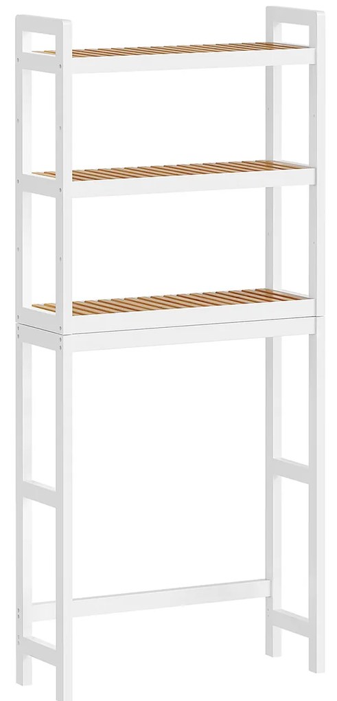 Estante de casa de banho 26 x 63 x 170 cm de 3 andares em bambu branco e cor natural