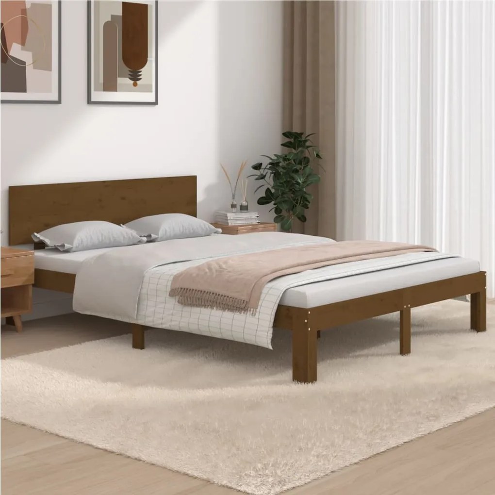 vidaXL Estrutura cama king 150x200 cm madeira maciça castanho-mel