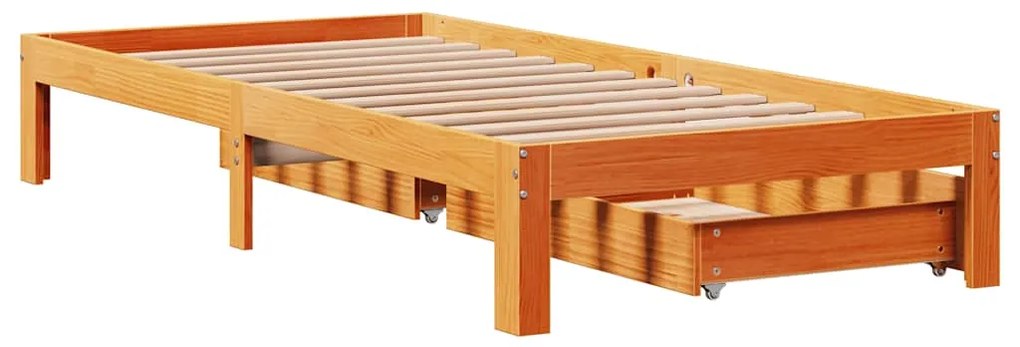 Estrutura de cama c/ gavetas 90x190cm pinho maciço castanho-mel