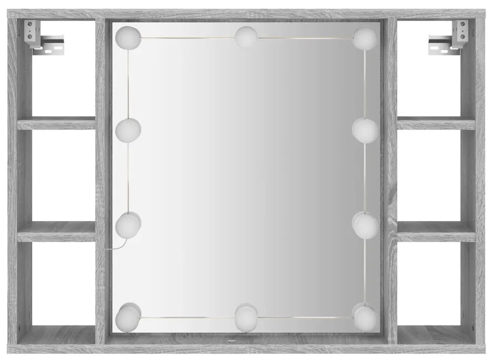 Armário espelhado com LED 76x15x55 cm sonoma cinza