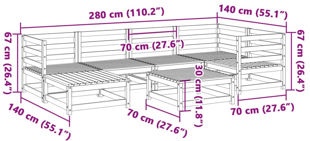 7 pcs conjunto sofás de jardim madeira de pinho castanho cera